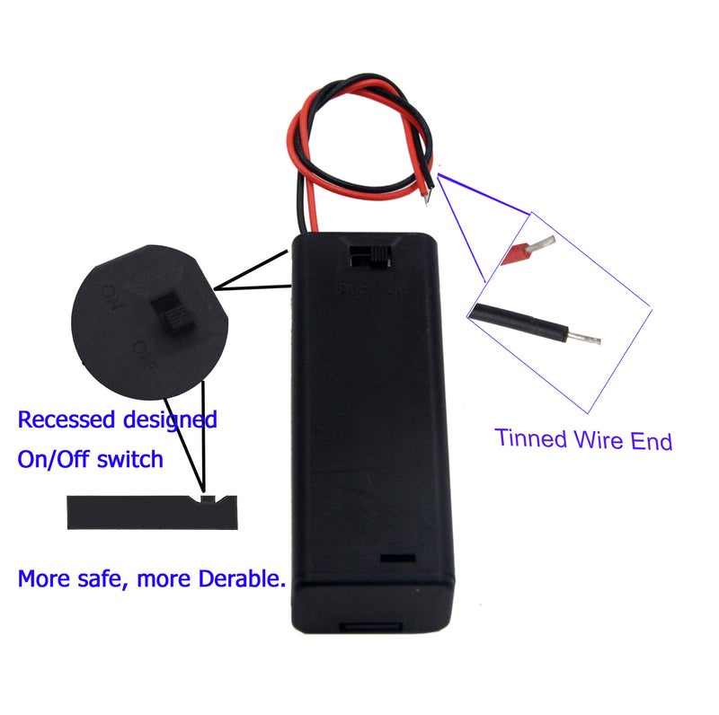 LampVPath (Pack of 5 Single 1AA Battery Holder with Cover and Switch, AA Battery Holder with Leads Wires - Image 3